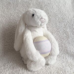 Snug White Bunny Rabbit Holding Easter Egg Plush Toy Stuffed Animal